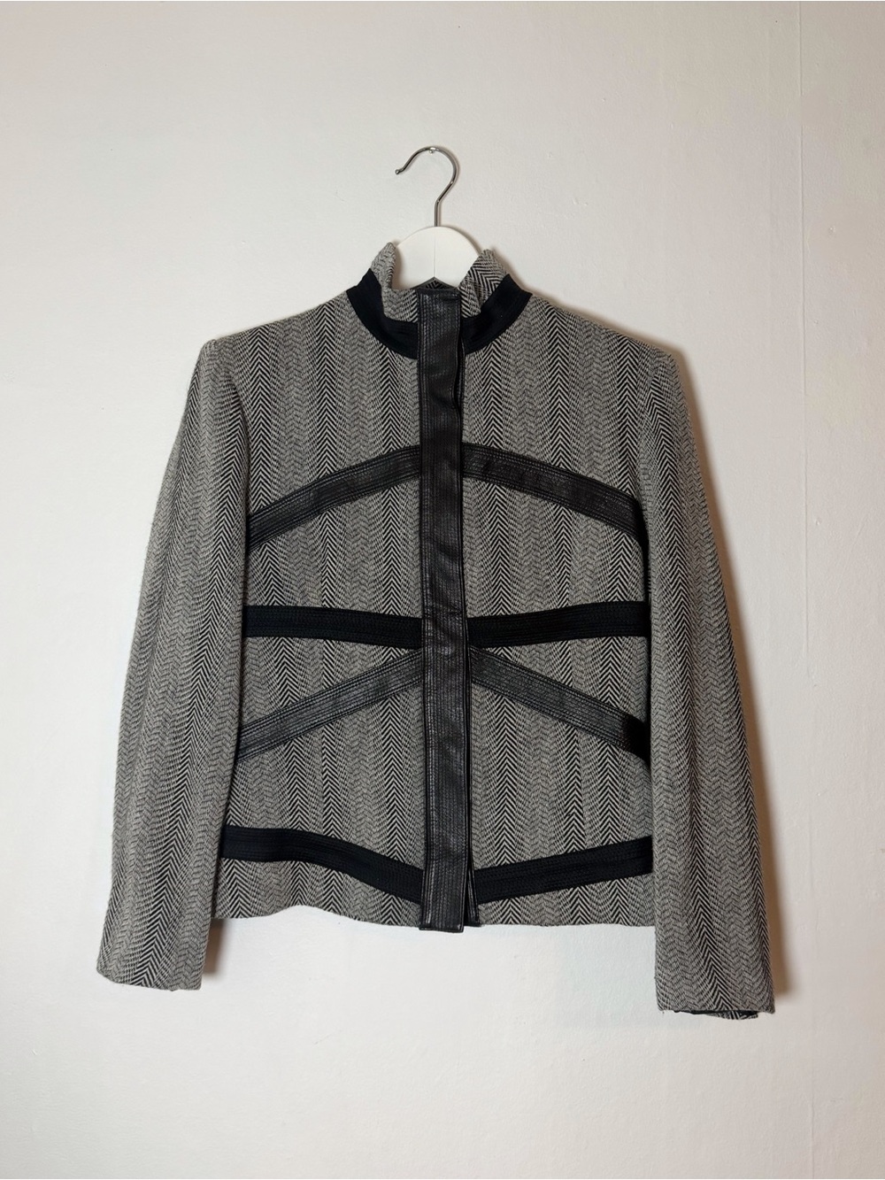 Versus Versace Archival Bondage Leather Trim Herringbone Jacket - Size 6